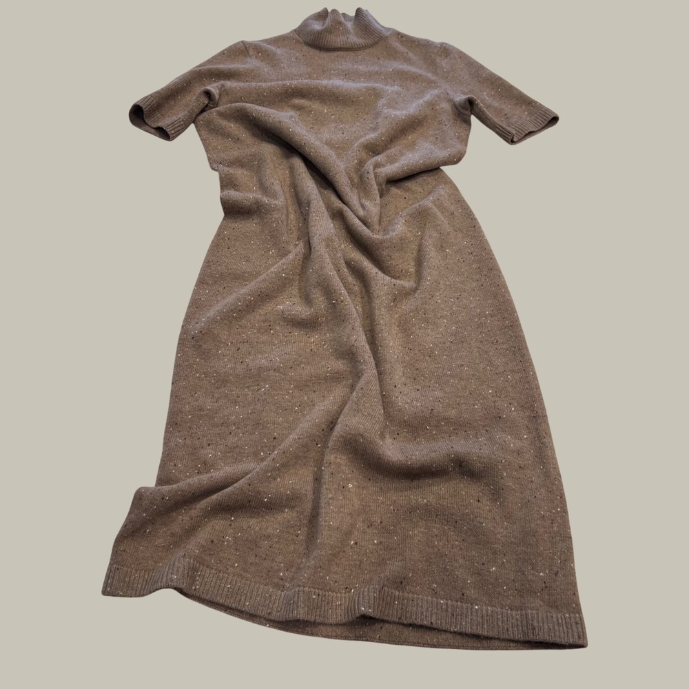 Lafayette 148 New York Wool Cashmere Brown  Mock Neck Sweater Dress M